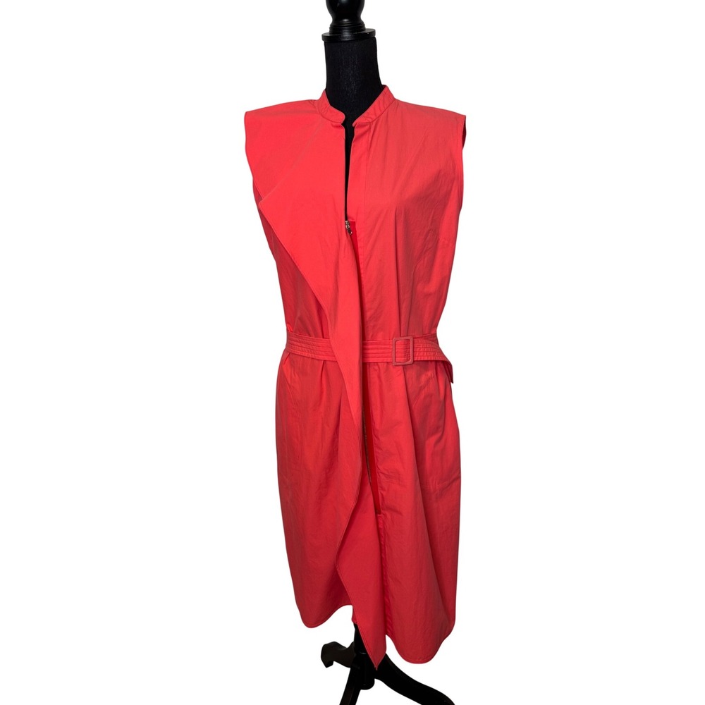JOSEPH Somerset Cotton Poplin Midi Dress Coral Sleeveless Belted Size 44